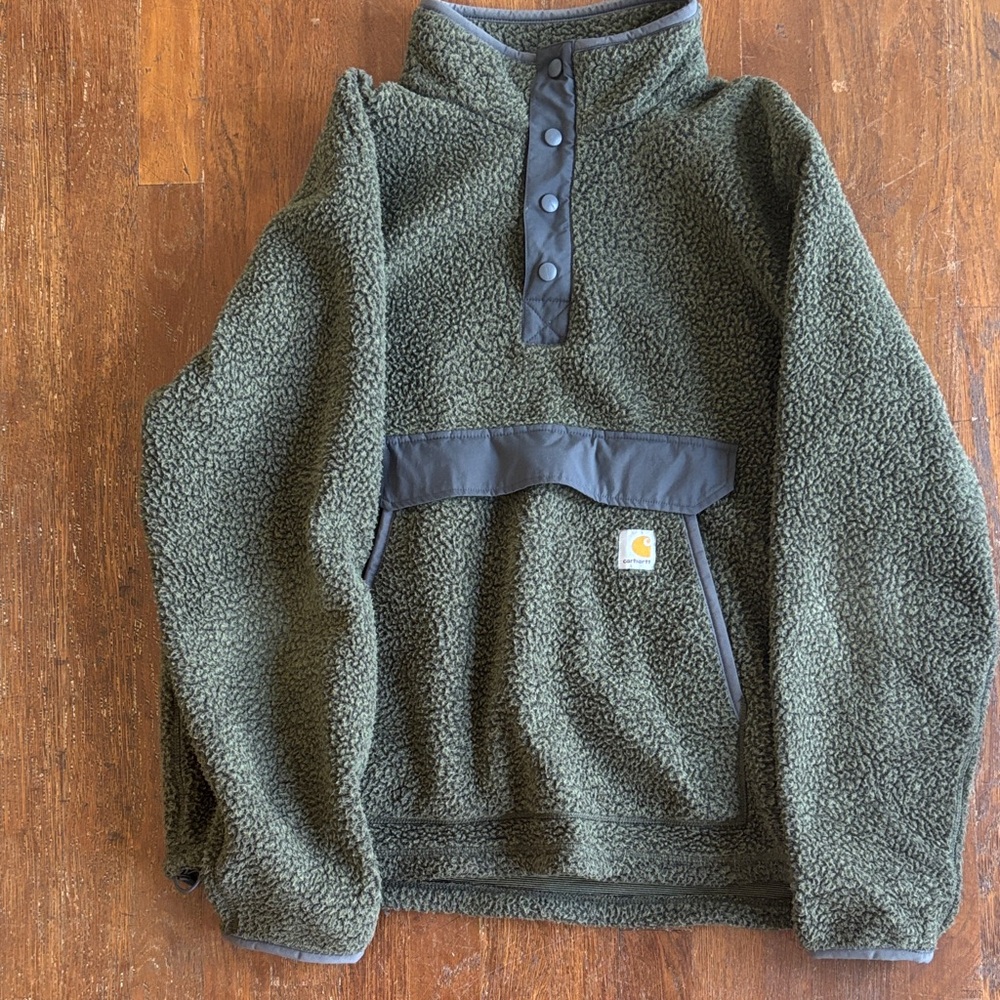 Carhartt Olive Green Sherpa Snap Pullover with Dark Trim